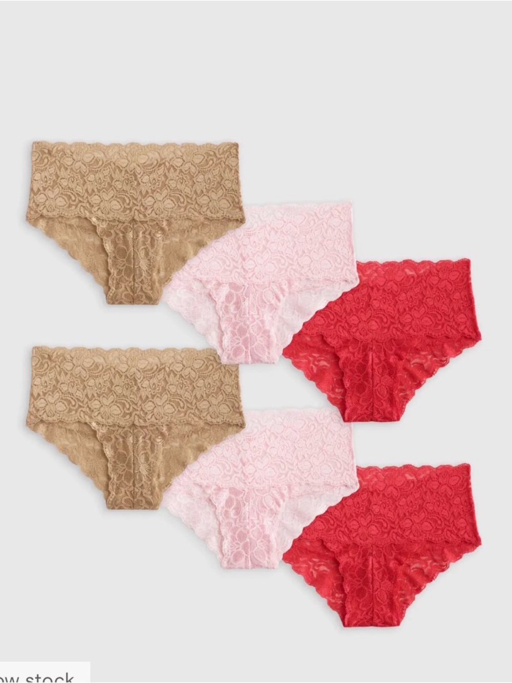 Quince Stretch Lace Cheeky Brief Set in Clay, Pale Pink & Ruby - 6 pack
